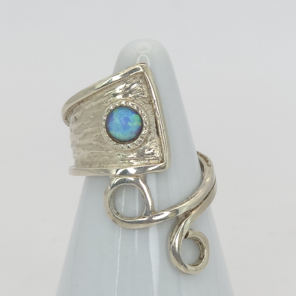 925 STERLING Silver Ring Fire Opal Native American Size 7.5 Play‎ of Color Red
